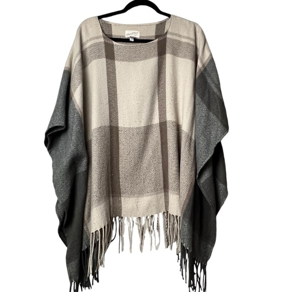 Universal Thread Poncho Women's One Size Kimono Fringe Neutral Tan Brown Grey - Picture 1 of 7
